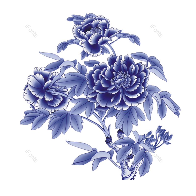 中国风图片,蓝色元素,花卉PNG,蓝色花纹免抠素材